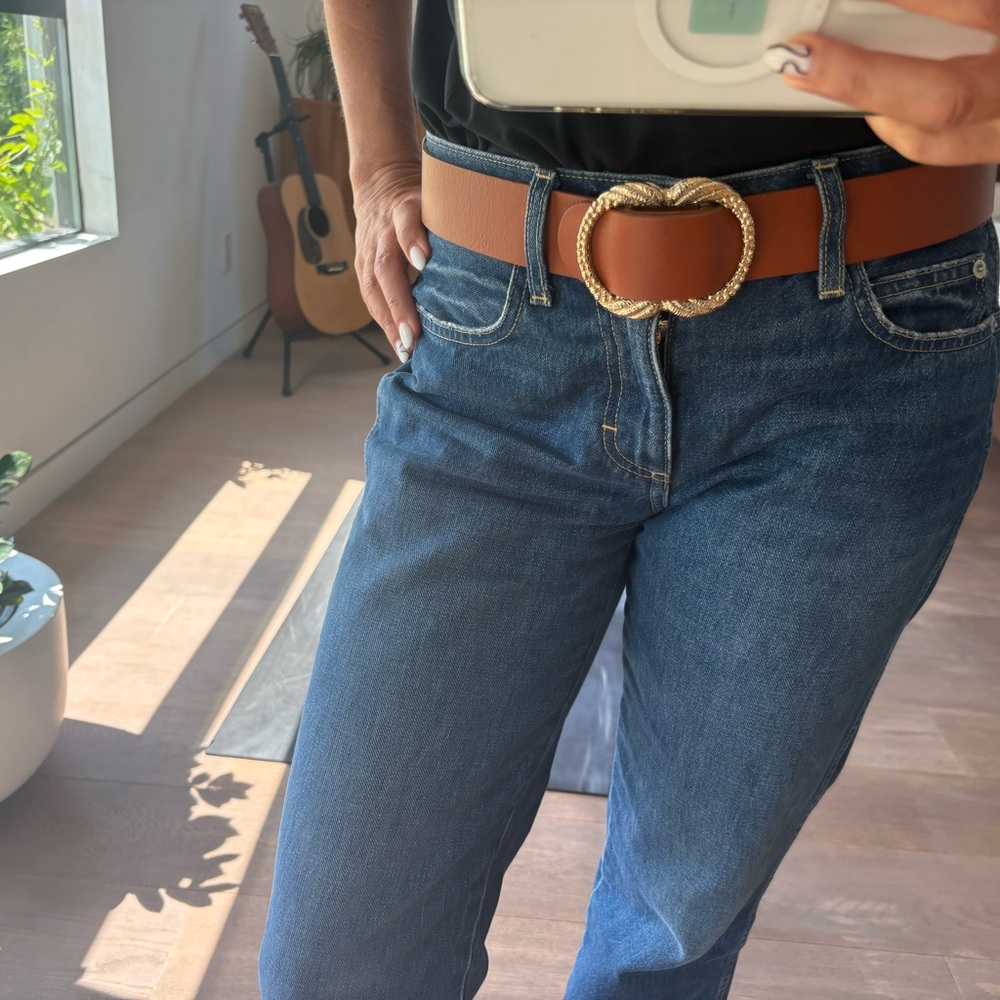 Sezane Brown Leather Belt with Gold Accent